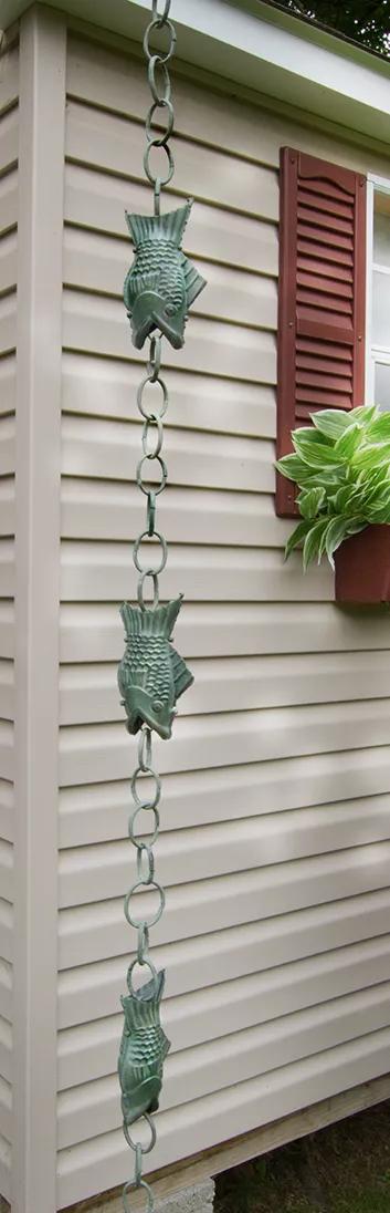 Fish Pure Copper Rain Chain, 8.5'