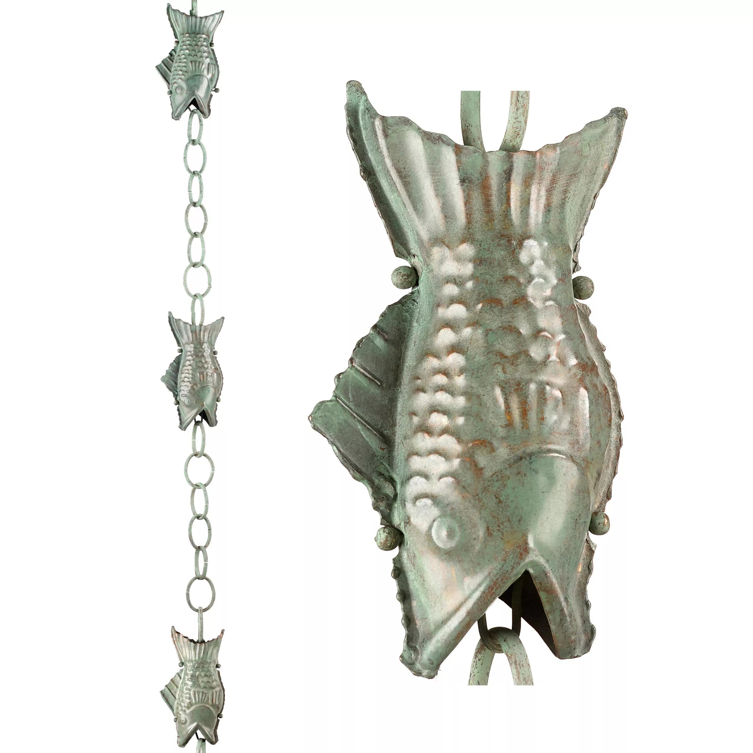 Fish Pure Copper Rain Chain, 8.5'