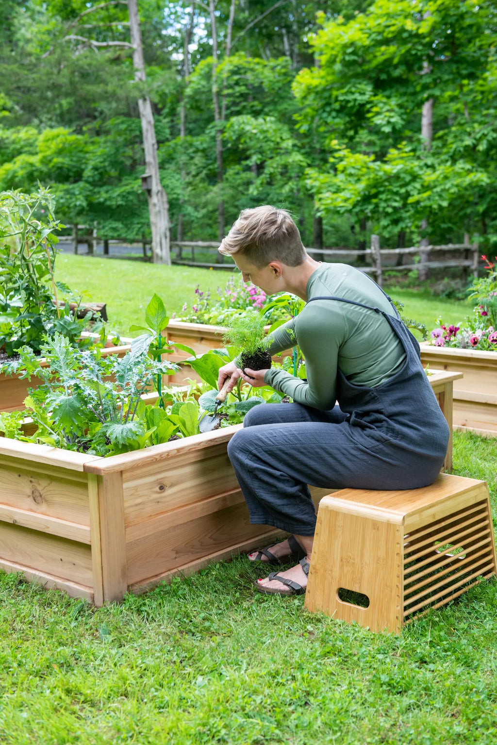 Bamboo Garden Stool and Basket Combo