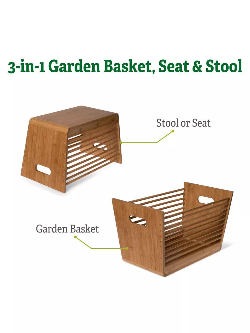 Bamboo Garden Stool and Basket Combo