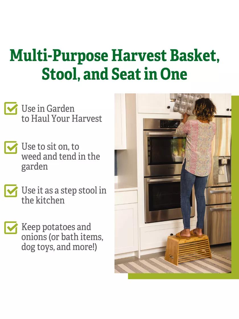 Bamboo Garden Stool and Basket Combo