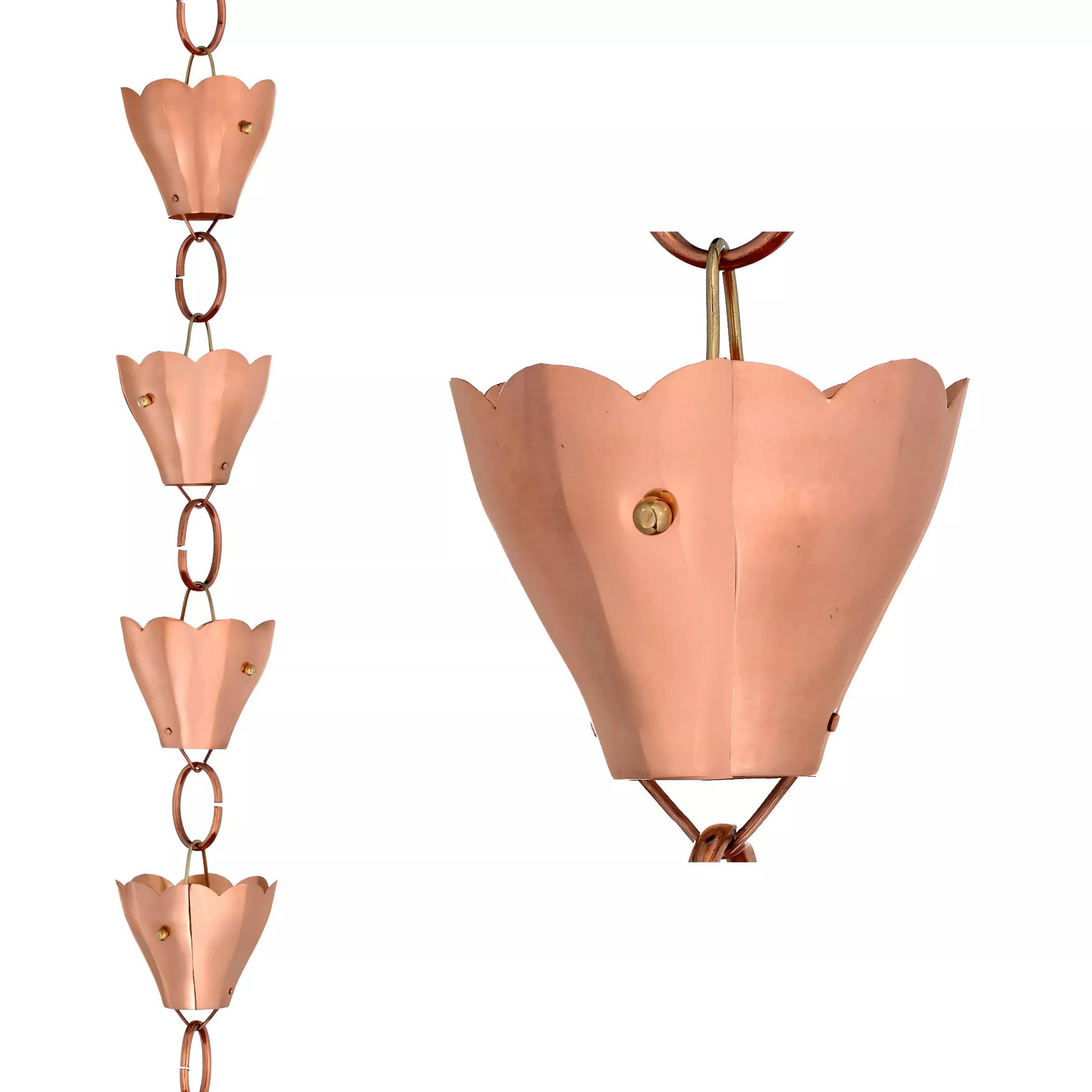 Tulip Pure Copper Rain Chain, 8.5'