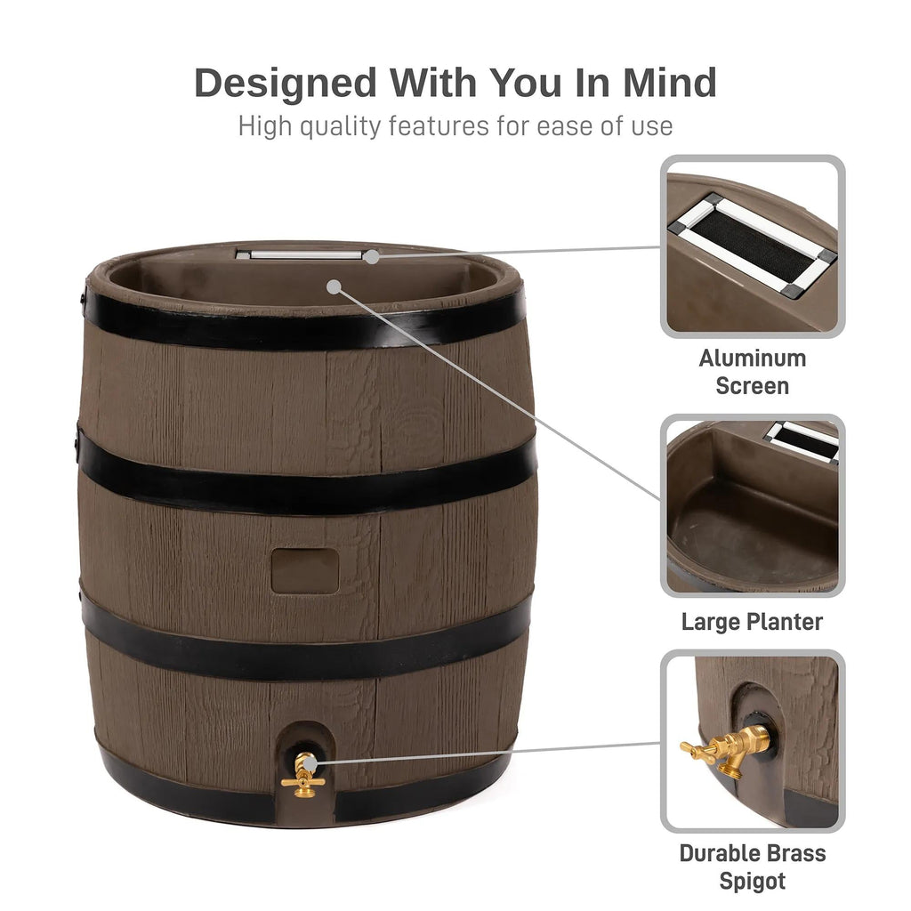 Round Rain Barrel with Planter, 35 Gallons