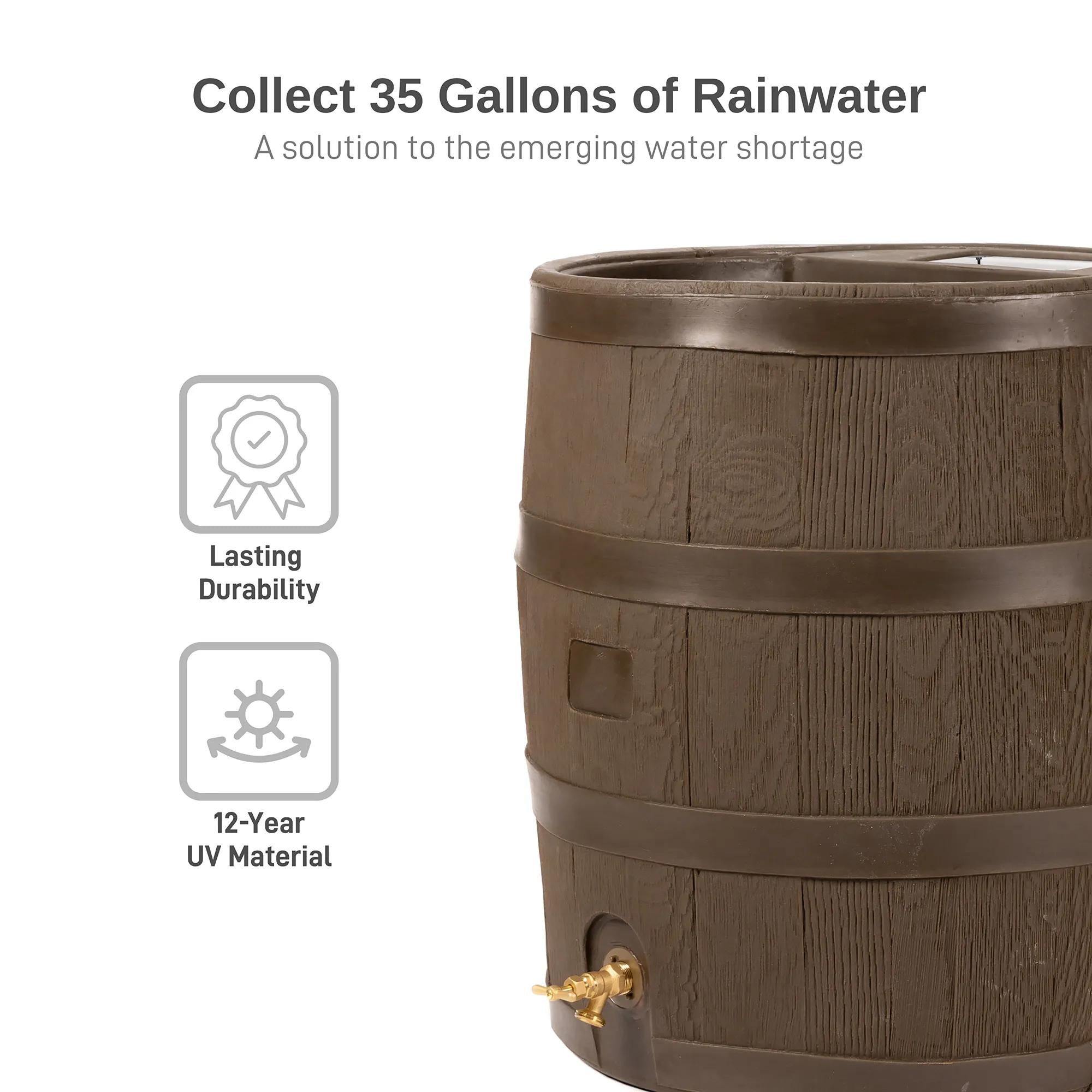 Round Rain Barrel with Planter, 35 Gallons