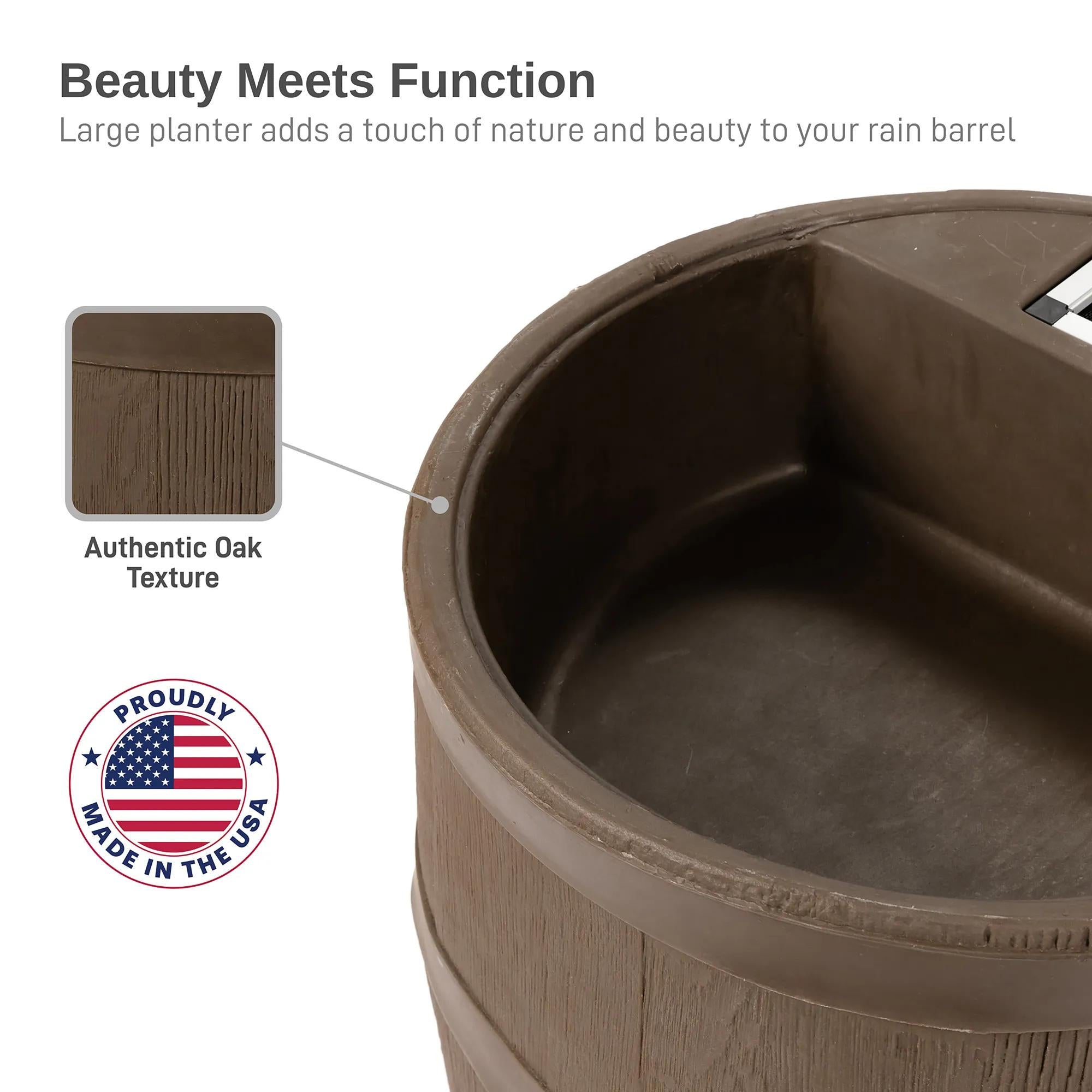 Round Rain Barrel with Planter, 35 Gallons