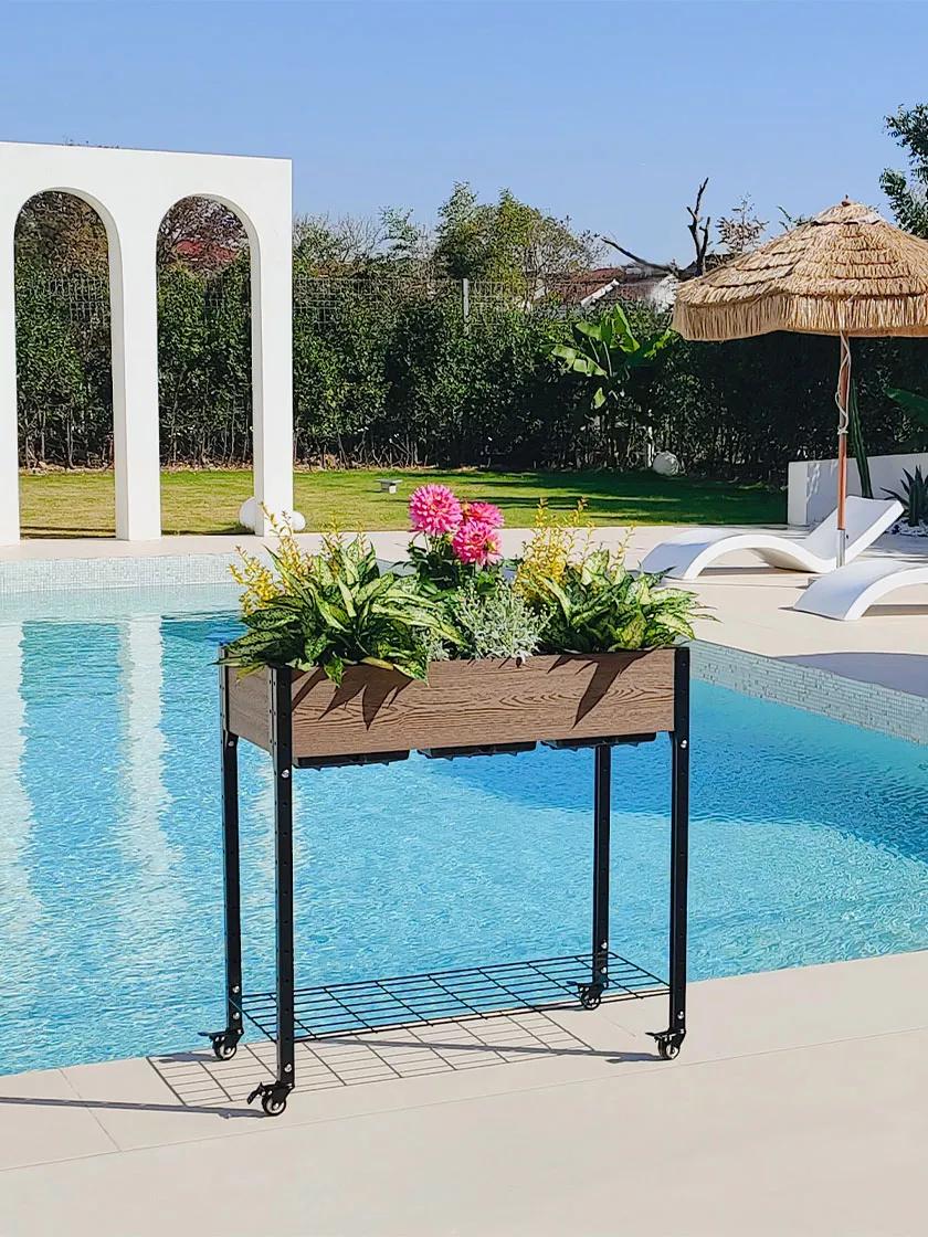 EverBloom Rolling Garden Planter with Potting Bench and Under Shelf Storage