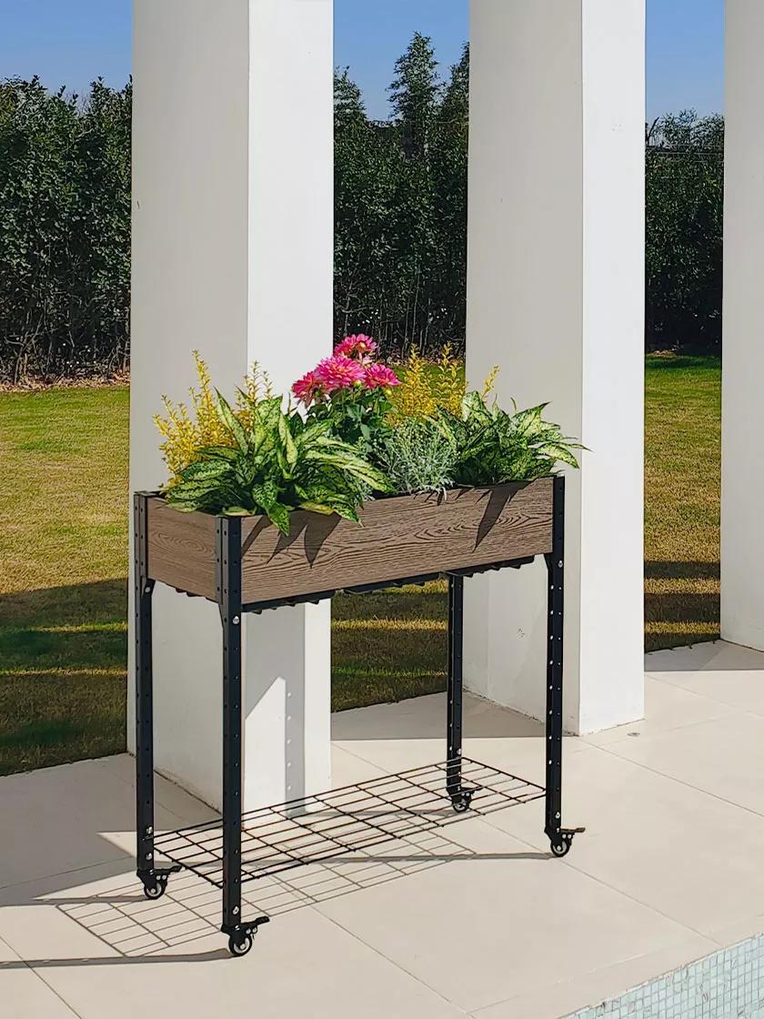 EverBloom Rolling Garden Planter with Potting Bench and Under Shelf Storage